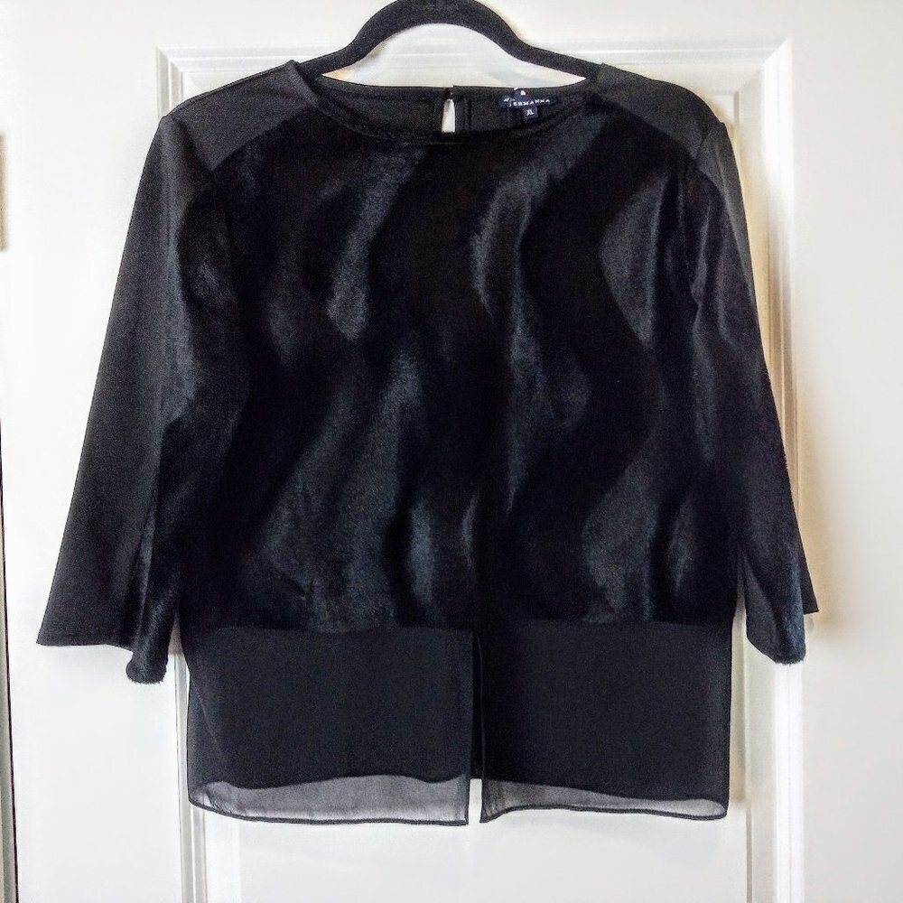 Ermanna Black Faux Fur & Sheer Panel Blouse